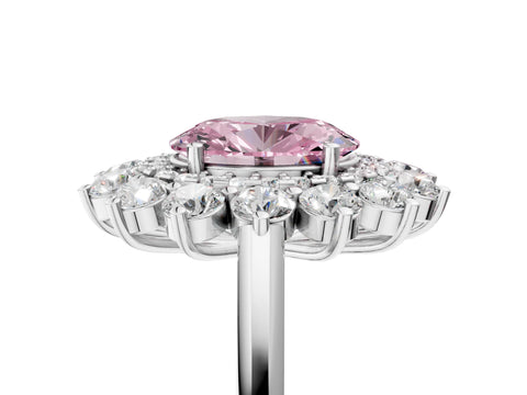 White gold Fancy Pink Oval Cut Halo Cluster Diamond Ring with Pave Band and Four-Prong Setting_17