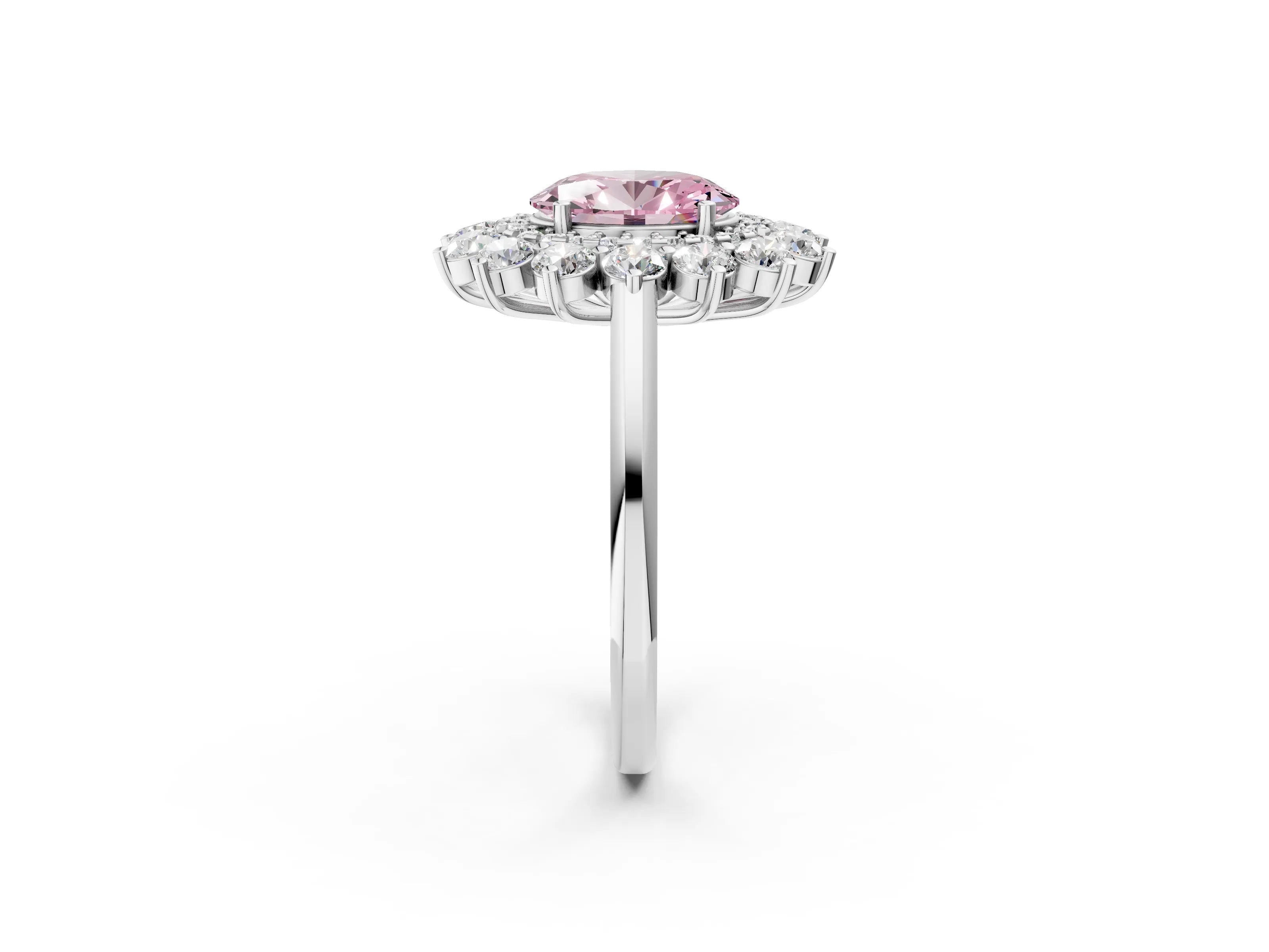 White gold Fancy Pink Oval Cut Halo Cluster Diamond Ring with Pave Band and Four-Prong Setting_2