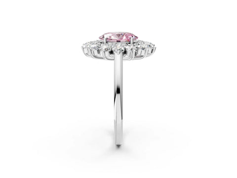 White gold Fancy Pink Oval Cut Halo Cluster Diamond Ring with Pave Band and Four-Prong Setting_2
