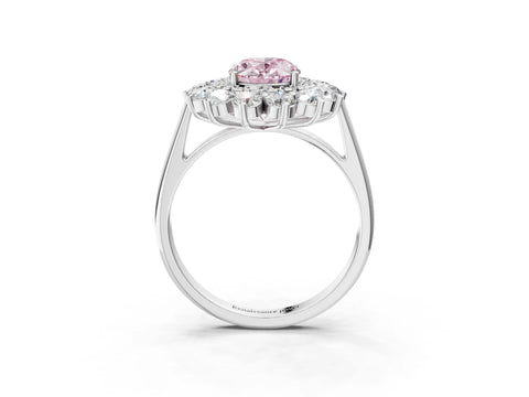 White gold Fancy Pink Oval Cut Halo Cluster Diamond Ring with Pave Band and Four-Prong Setting_3
