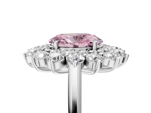 White gold Fancy Pink Oval Cut Halo Cluster Diamond Ring with Pave Band and Four-Prong Setting_5