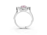 White gold Fancy Pink Oval Cut Halo Diamond Cluster Ring with Marquise and Round Stones on a White Gold Band with Prong Setting_3