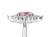 White gold Fancy Pink Oval Cut Halo Diamond Cluster Ring with Marquise and Round Stones on a White Gold Band with Prong Setting_5