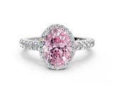 White gold Fancy Pink Oval  Cut Halo Diamond Engagement Ring with Pave Band and Four-Prong Setting_28