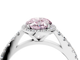 White gold Fancy Pink Oval  Cut Halo Diamond Engagement Ring with Pave Band and Four-Prong Setting_32