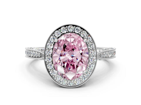 White gold Fancy Pink Oval Cut Halo Diamond Engagement Ring with Split Shank Band and Four-Prong Setting_12