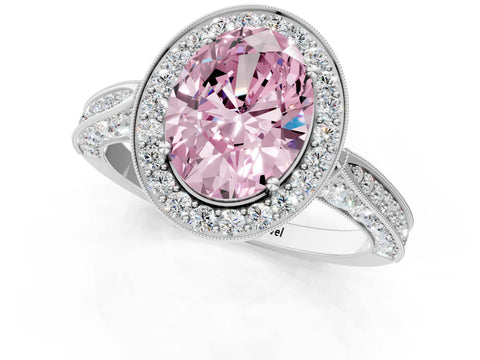 White gold Fancy Pink Oval Cut Halo Diamond Engagement Ring with Split Shank Band and Four-Prong Setting_13