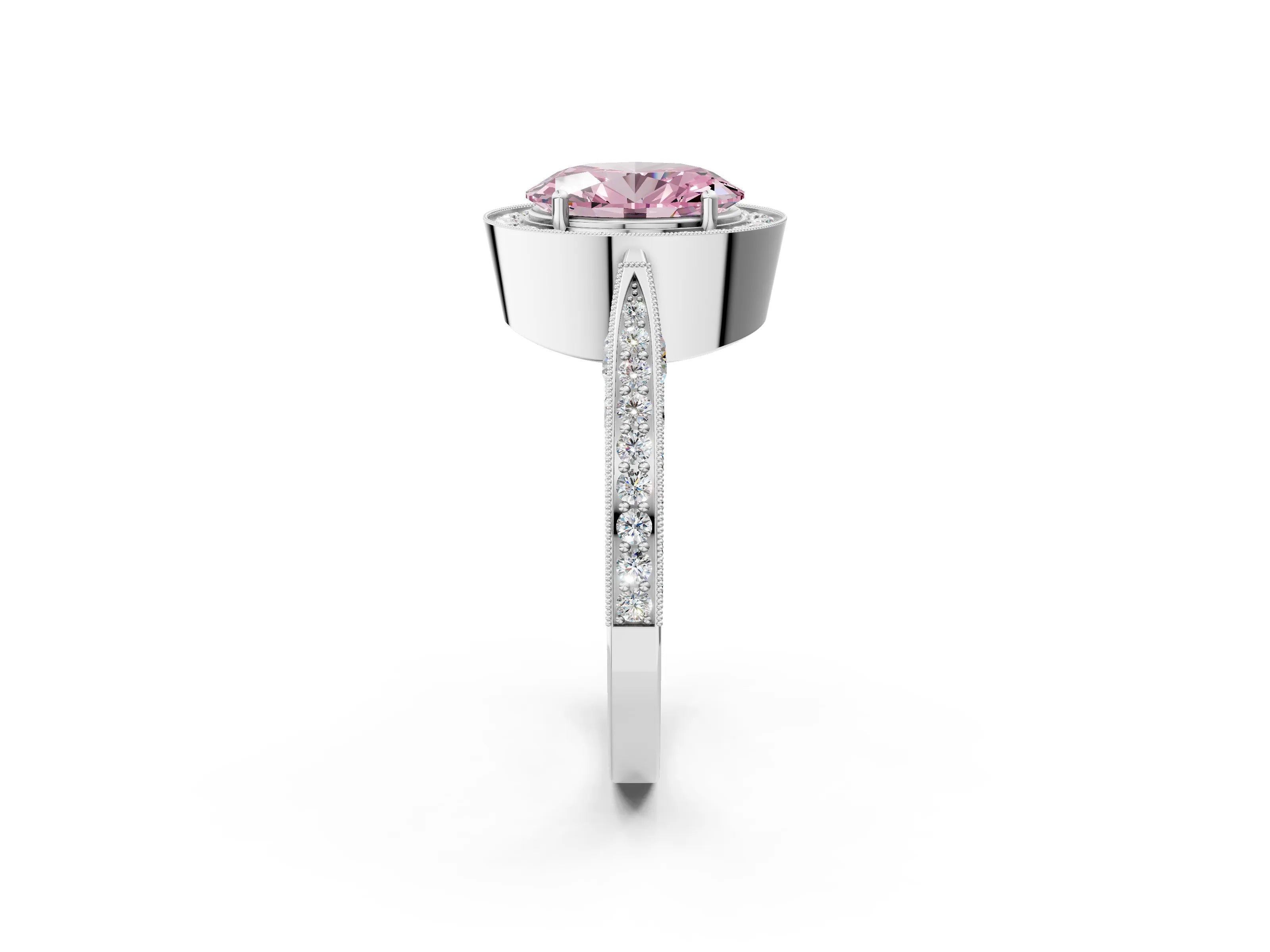 White gold Fancy Pink Oval Cut Halo Diamond Engagement Ring with Split Shank Band and Four-Prong Setting_14