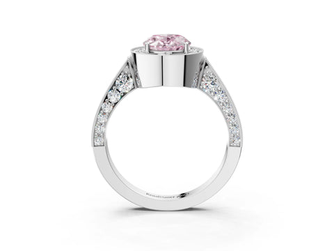 White gold Fancy Pink Oval Cut Halo Diamond Engagement Ring with Split Shank Band and Four-Prong Setting_15