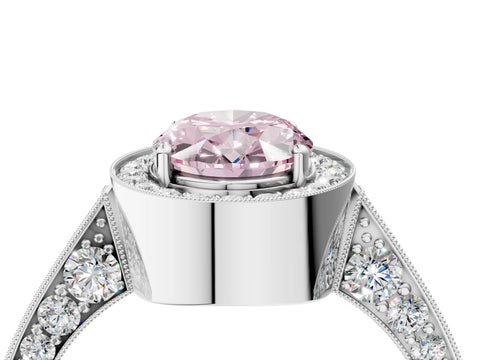 White gold Fancy Pink Oval Cut Halo Diamond Engagement Ring with Split Shank Band and Four-Prong Setting_16