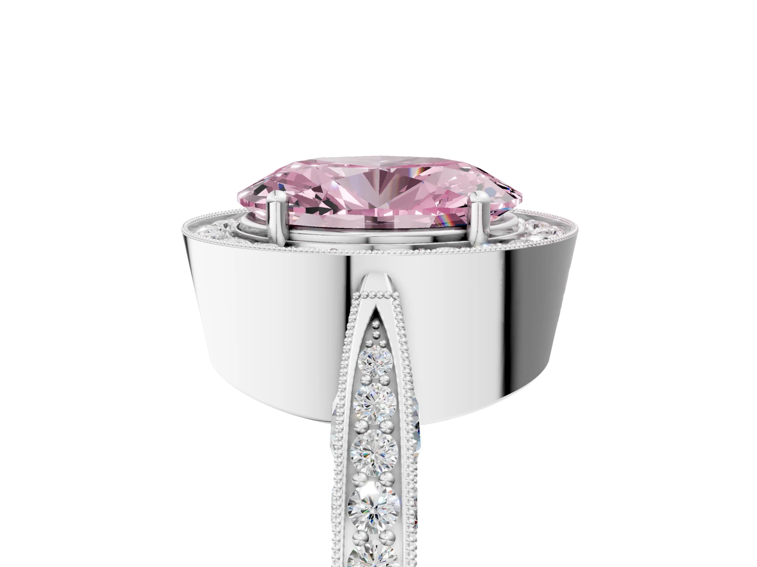 White gold Fancy Pink Oval Cut Halo Diamond Engagement Ring with Split Shank Band and Four-Prong Setting_17