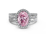 White gold Fancy Pink Oval  Cut Halo Diamond Engagement Ring with Split Shank and Four-Prong Setting_20