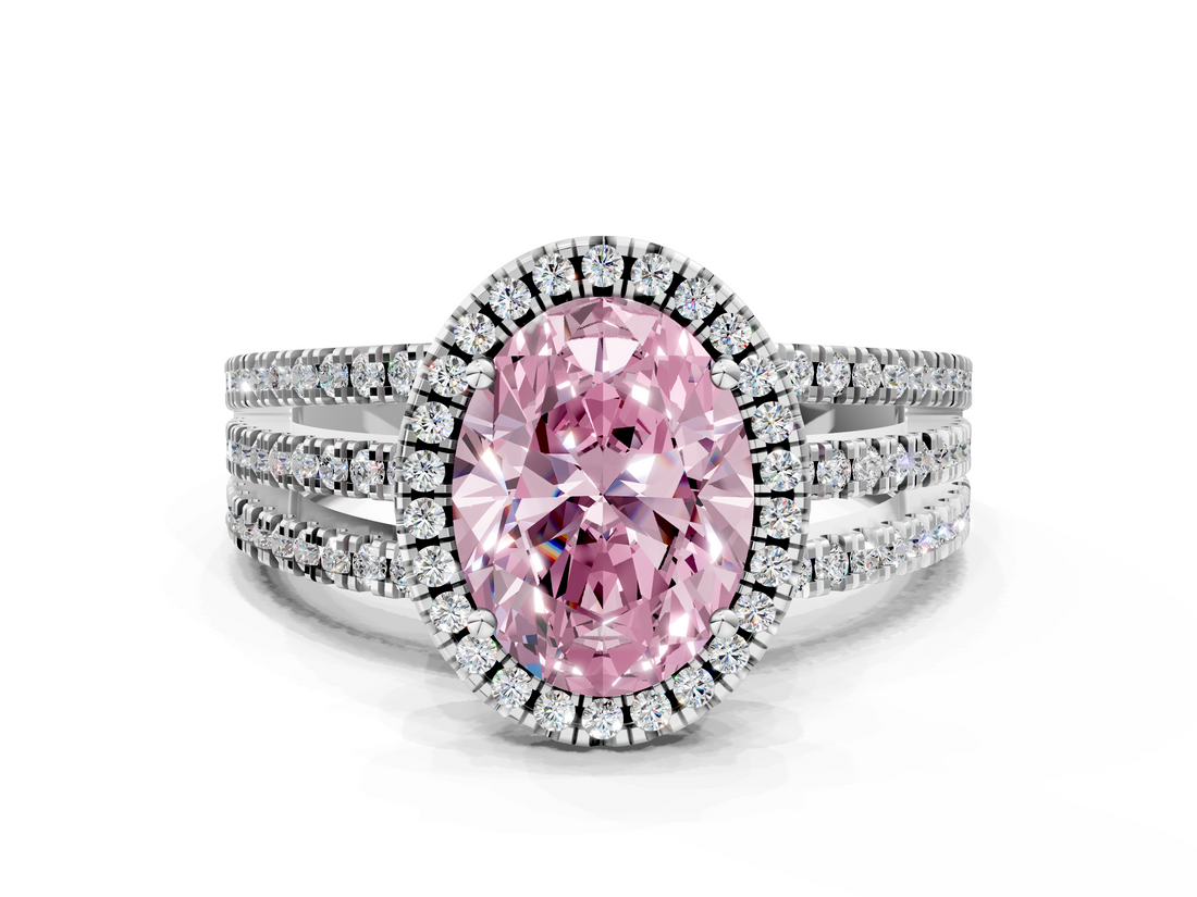 White gold Fancy Pink Oval  Cut Halo Diamond Engagement Ring with Split Shank and Four-Prong Setting_20