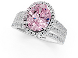 White gold Fancy Pink Oval  Cut Halo Diamond Engagement Ring with Split Shank and Four-Prong Setting_21
