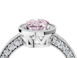 White gold Fancy Pink Oval  Cut Halo Diamond Pave Band Ring with Four-Prong Setting_34