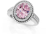 White gold Fancy Pink Oval Cut Halo Diamond Ring with Beaded Split Shank and Four-Prong Setting_1