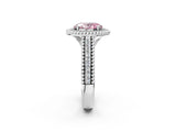 White gold Fancy Pink Oval Cut Halo Diamond Ring with Beaded Split Shank and Four-Prong Setting_2