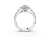 White gold Fancy Pink Oval Cut Halo Diamond Ring with Beaded Split Shank and Four-Prong Setting_3