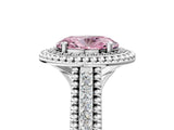 White gold Fancy Pink Oval Cut Halo Diamond Ring with Beaded Split Shank and Four-Prong Setting_5