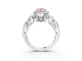 White gold Fancy Pink Oval Cut Halo Diamond Ring with Milgrain and Bezel Accents on a Split Shank Band_15