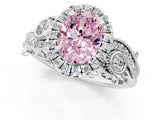 White gold Fancy Pink Oval Cut Halo Diamond Ring with Milgrain and Bezel Accents on a Split Shank Band_25