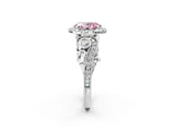 White gold Fancy Pink Oval Cut Halo Diamond Ring with Milgrain and Bezel Accents on a Split Shank Band_26