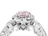 White gold Fancy Pink Oval Cut Halo Diamond Ring with Milgrain and Bezel Accents on a Split Shank Band_4