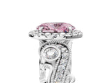 White gold Fancy Pink Oval Cut Halo Diamond Ring with Milgrain and Bezel Accents on a Split Shank Band_5