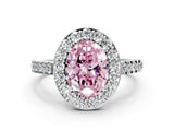 White gold Fancy Pink Oval Cut Halo Diamond Ring with Pavé Band and Three-Prong Setting_12