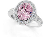 White gold Fancy Pink Oval Cut Halo Diamond Ring with Pavé Band and Three-Prong Setting_13