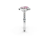 White gold Fancy Pink Oval Cut Halo Diamond Ring with Pavé Band and Three-Prong Setting_14
