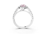 White gold Fancy Pink Oval Cut Halo Diamond Ring with Pavé Band and Three-Prong Setting_15