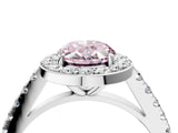 White gold Fancy Pink Oval Cut Halo Diamond Ring with Pavé Band and Three-Prong Setting_16