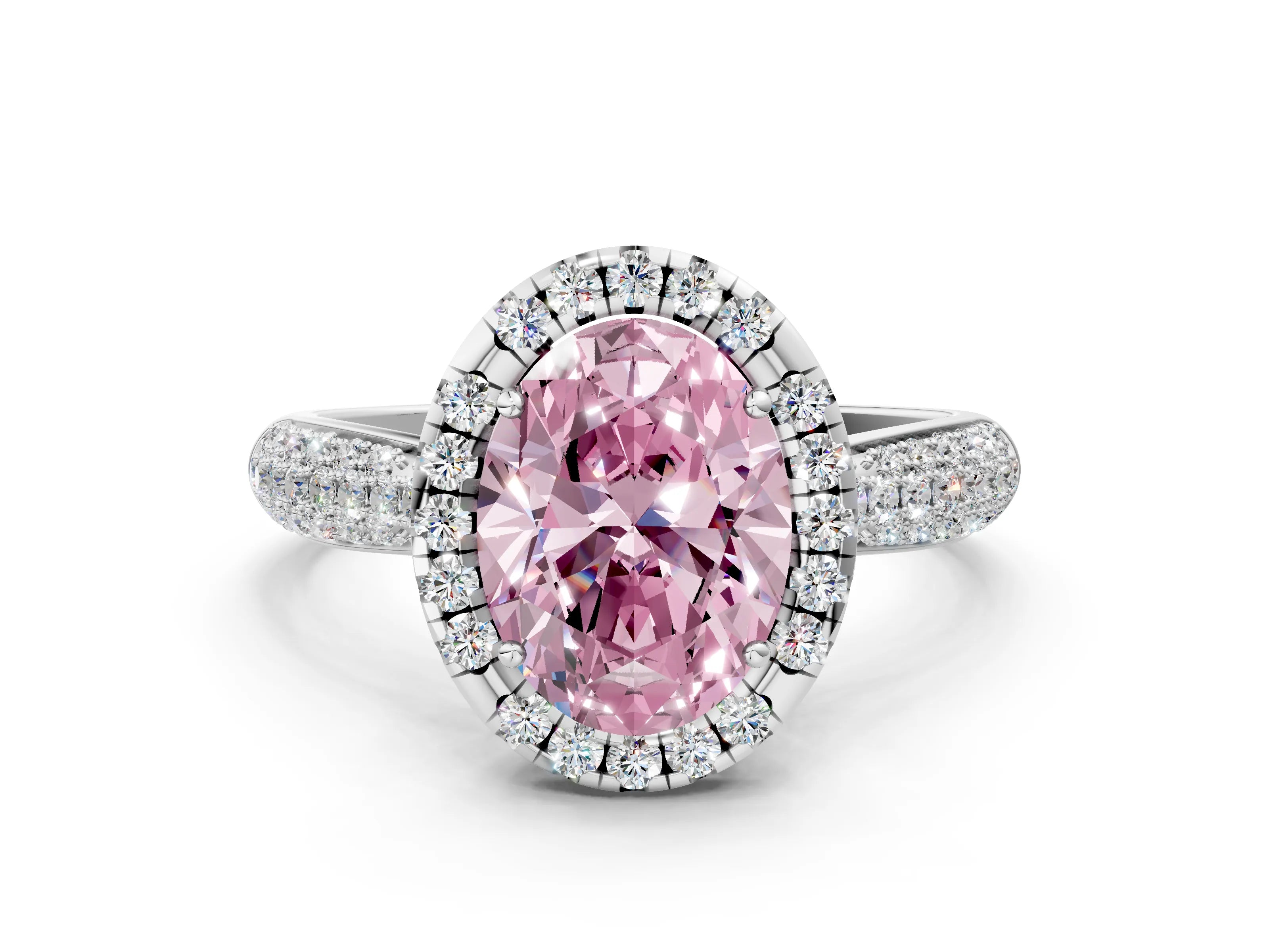 White gold Fancy Pink Oval Cut Halo Diamond Ring with Pavé Band_24