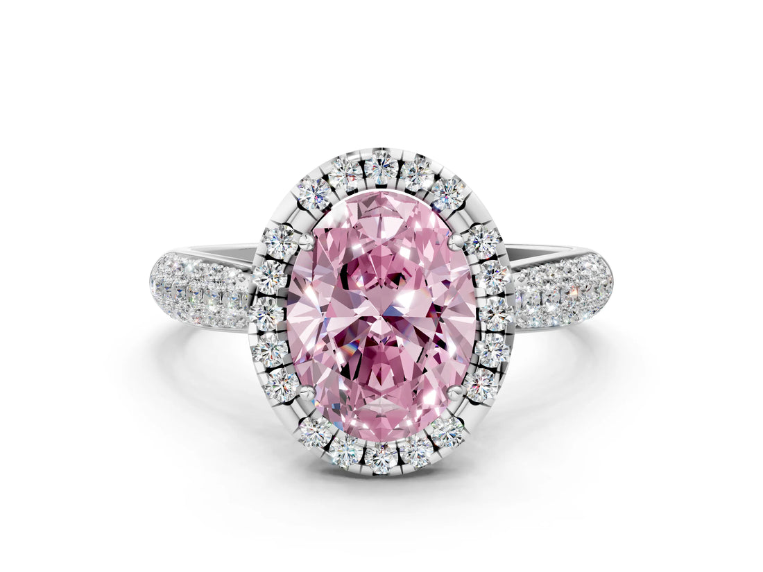 White gold Fancy Pink Oval Cut Halo Diamond Ring with Pavé Band_24