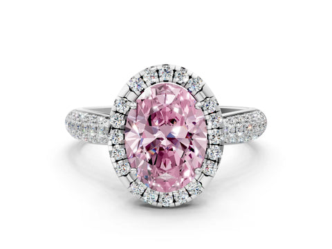 White gold Fancy Pink Oval Cut Halo Diamond Ring with Pavé Band_24