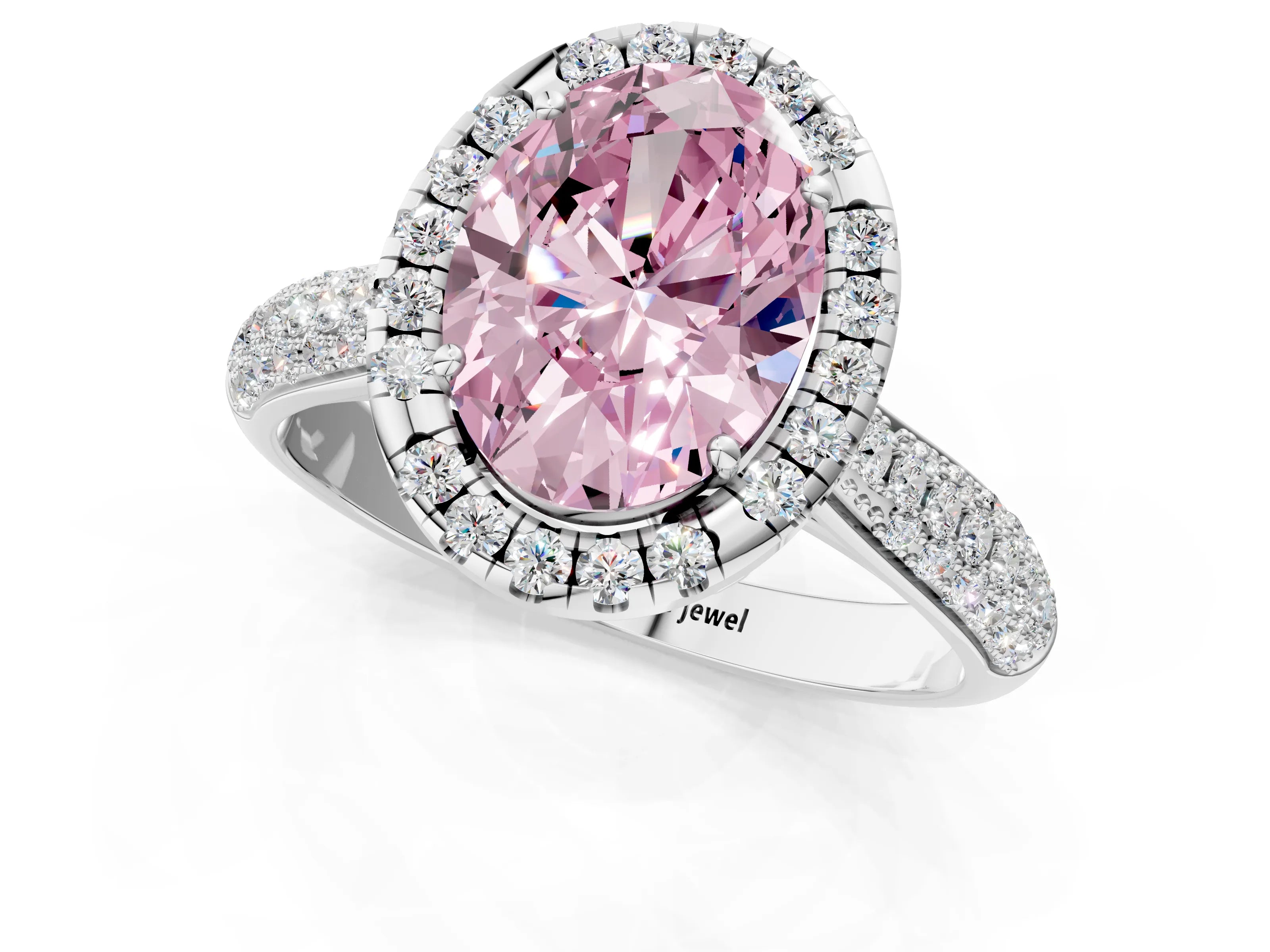 White gold Fancy Pink Oval Cut Halo Diamond Ring with Pavé Band_25