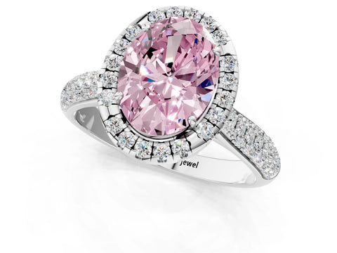 White gold Fancy Pink Oval Cut Halo Diamond Ring with Pavé Band_25