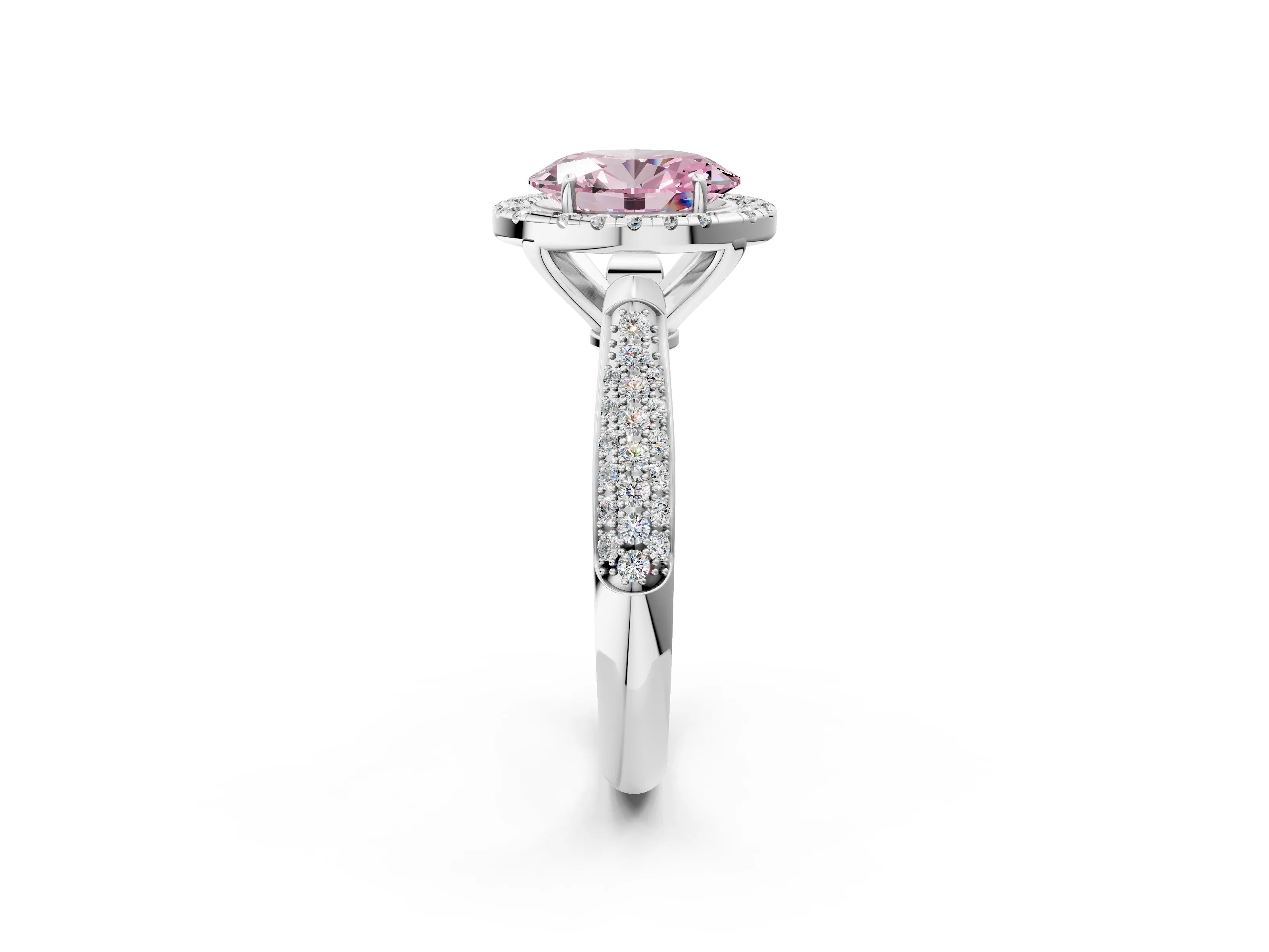 White gold Fancy Pink Oval Cut Halo Diamond Ring with Pavé Band_26