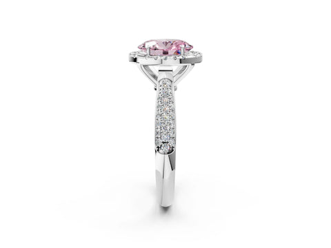 White gold Fancy Pink Oval Cut Halo Diamond Ring with Pavé Band_26