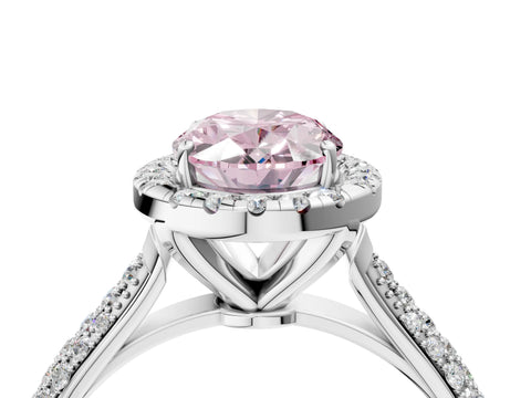 White gold Fancy Pink Oval Cut Halo Diamond Ring with Pavé Band_28