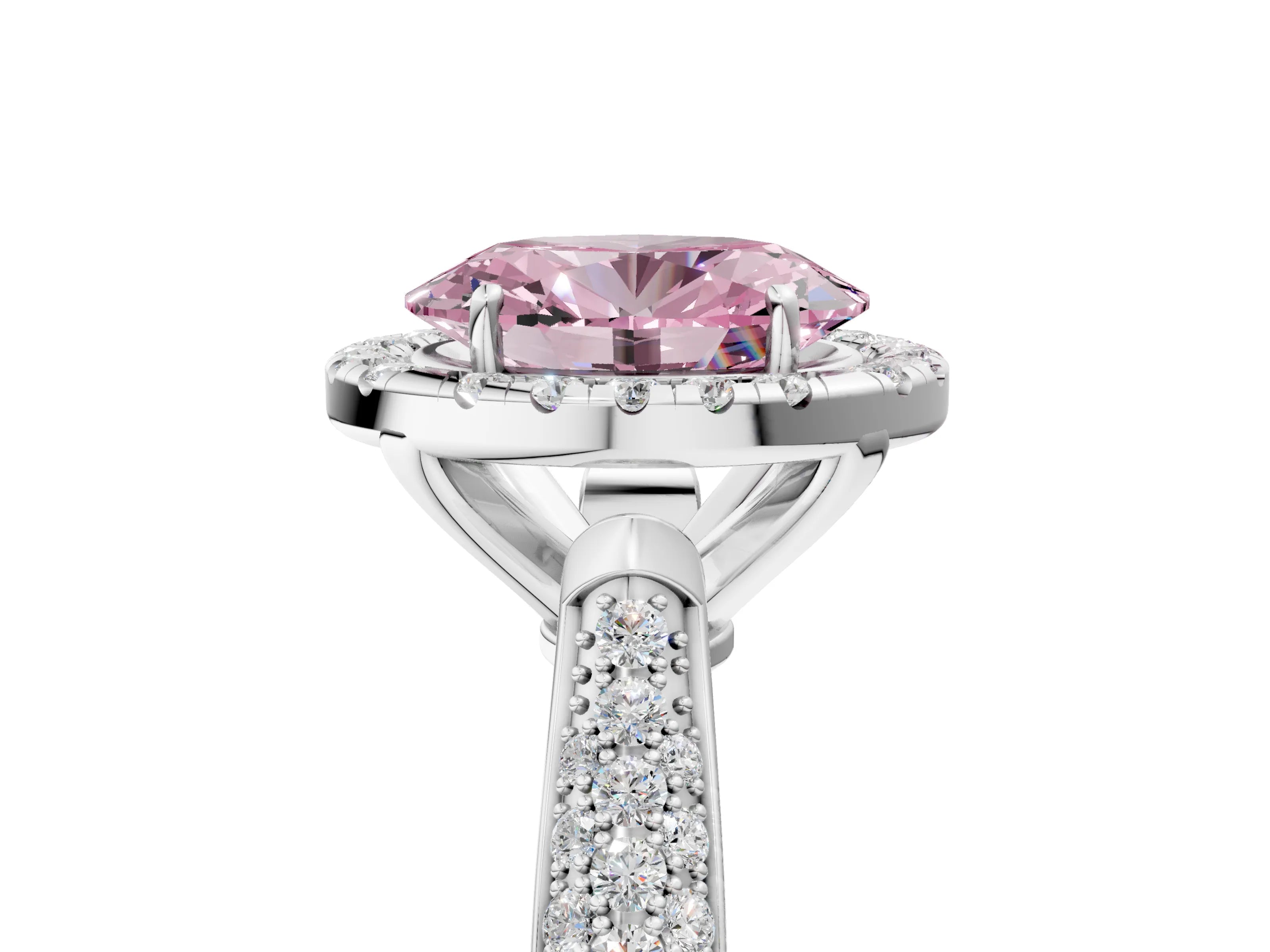 White gold Fancy Pink Oval Cut Halo Diamond Ring with Pavé Band_29