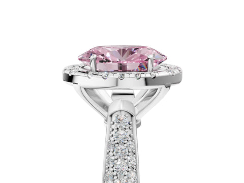 White gold Fancy Pink Oval Cut Halo Diamond Ring with Pavé Band_29