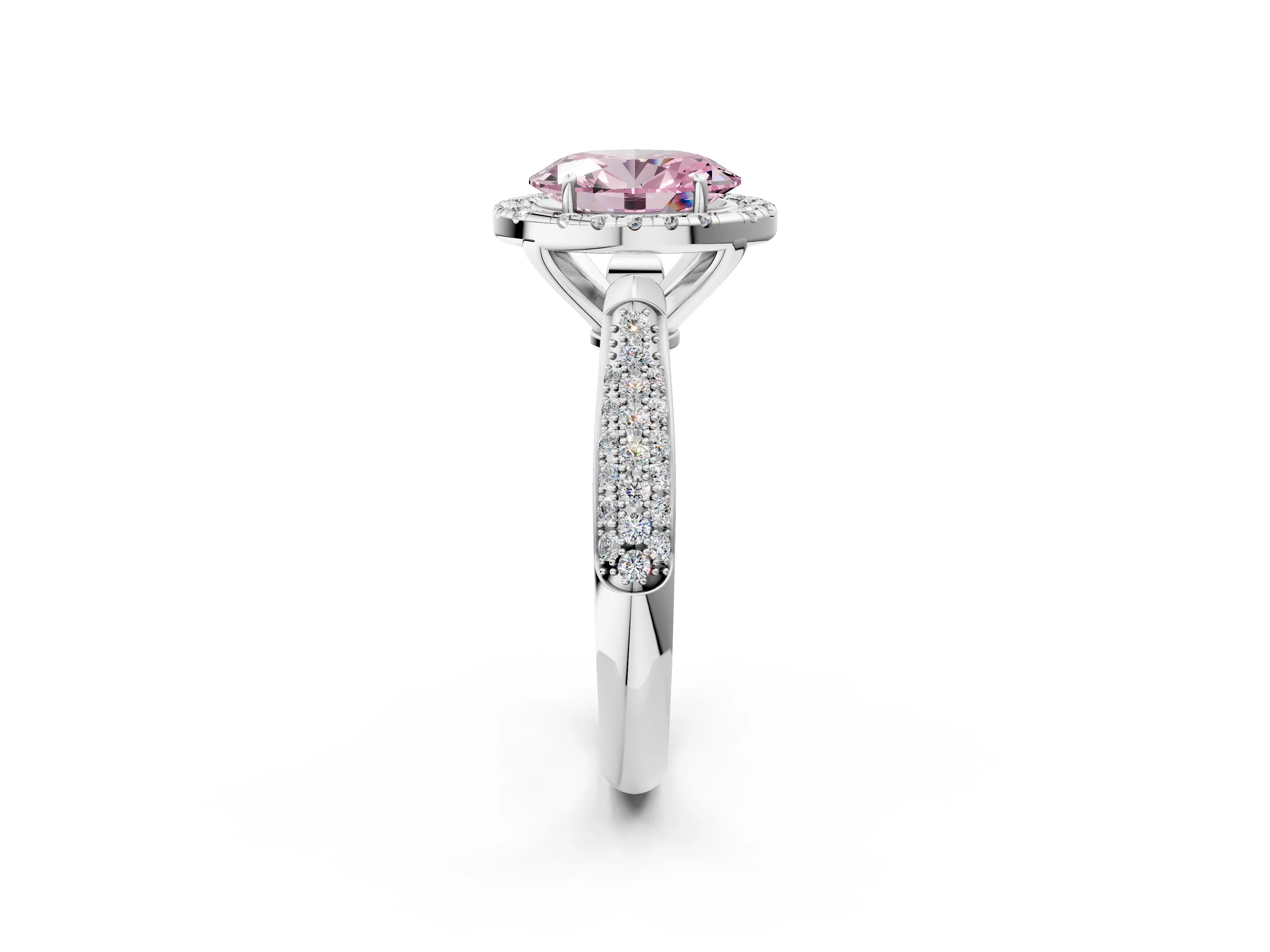 White gold Fancy Pink Oval Cut Halo Diamond Ring with Pavé Band_2