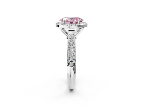White gold Fancy Pink Oval Cut Halo Diamond Ring with Pavé Band_2