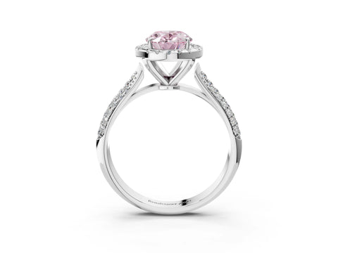 White gold Fancy Pink Oval Cut Halo Diamond Ring with Pavé Band_3
