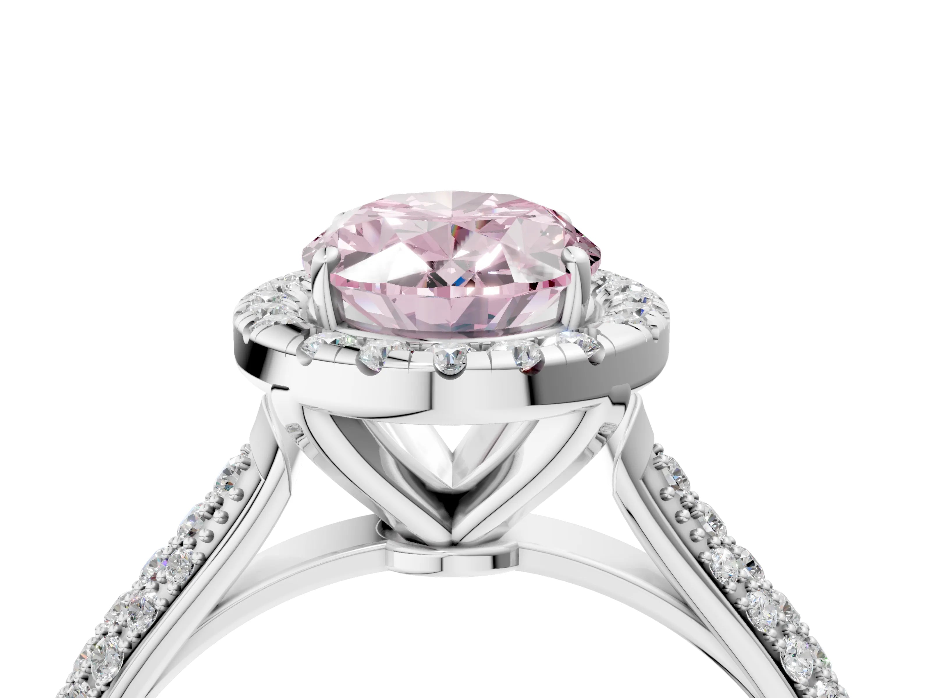 White gold Fancy Pink Oval Cut Halo Diamond Ring with Pavé Band_4