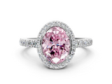 White gold Fancy Pink Oval  Cut Halo Diamond Ring with Pave Band and Four-Prong Setting_24