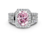 White gold Fancy Pink Oval Cut Halo Diamond Ring with Round  Split Shank and Prong Setting_112