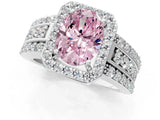 White gold Fancy Pink Oval Cut Halo Diamond Ring with Round  Split Shank and Prong Setting_113